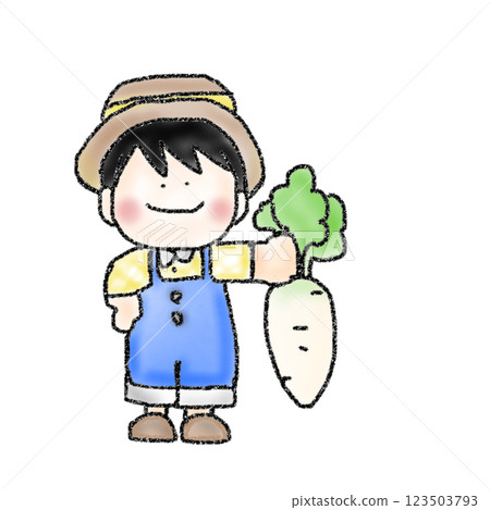 農民兒童插畫蘿蔔收穫手寫風格 123503793