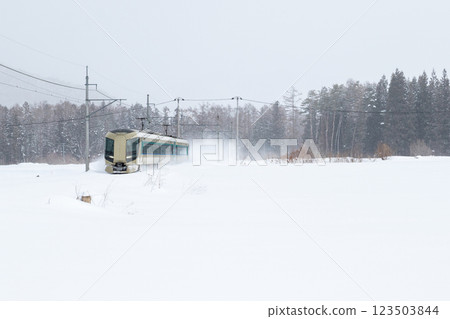 [Aizu Line] The Liberty Aizu Express racing through the snowy fields 123503844