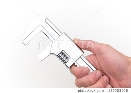 Hand holding a motor wrench 123503956