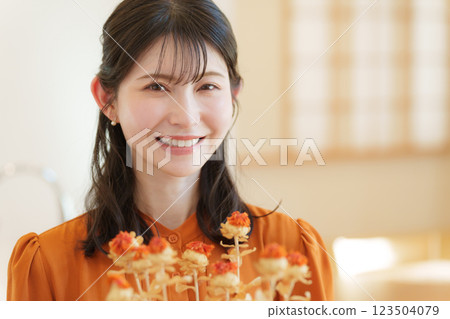 smiling woman with a bouquet smiling woman with a bouquet 123504079