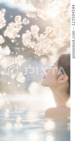 春天的露天溫泉和一個女人放鬆 123504594