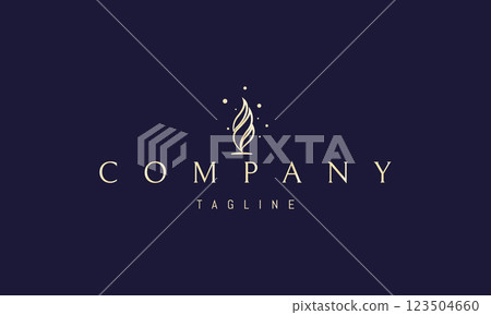 Vector golden logo with an abstract image of a flame in the shape of a leaf. 123504660