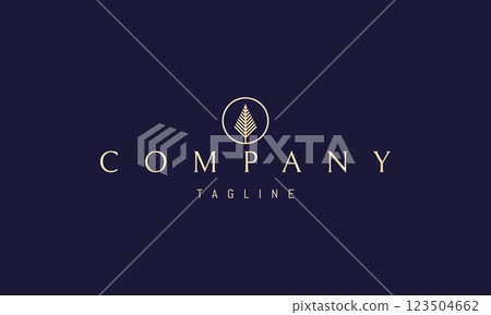 Vector golden logo with an abstract image of a coniferous tree in a circle. 123504662