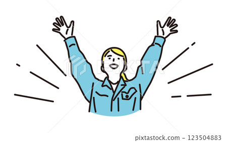 簡單的例子：一位身著工作服的女士因成功而歡呼雀躍 123504883