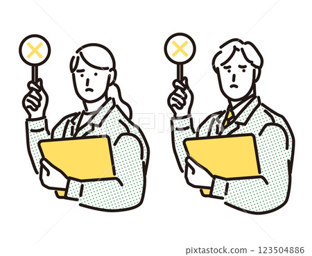 穿著工作服的男人和女人回答問題的簡單插圖 123504886