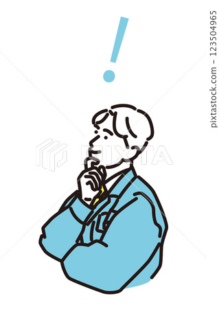 簡單的例子：一個穿著工作服的男人想出了一個好主意 123504965