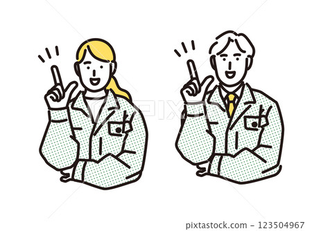 簡單的例子：一個穿著工作服的男人和一個女人想出了一個好主意 123504967