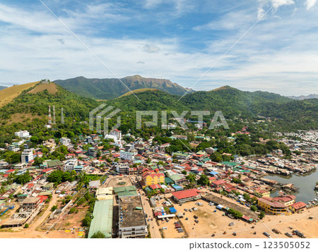 City with port and residential area. Coron Town Proper. Palawan, Philippines. 123505052