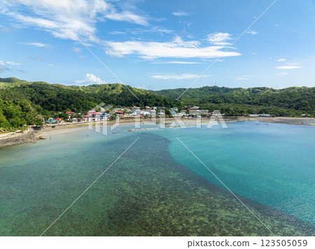 Small town near the coast and mountain. Santa Fe, Tablas, Romblon. Philippines. 123505059