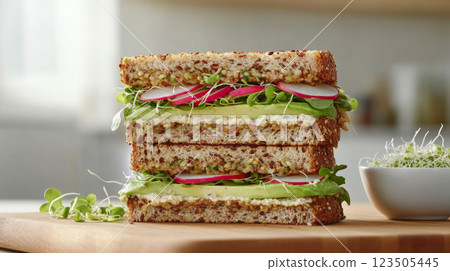 Fresh Vegetable Sandwich with Microgreens and Avocado 123505445