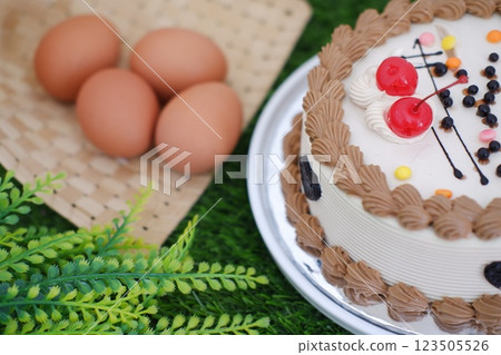 chocolate cake with cherry on the top 123505526