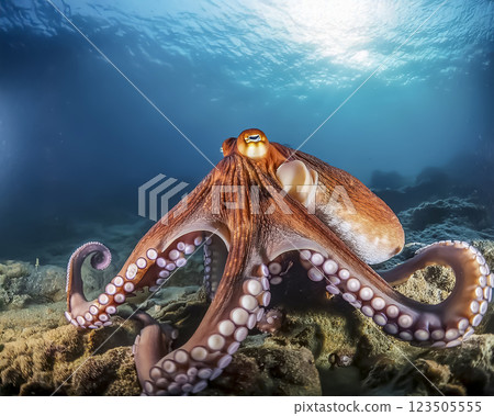 章魚在海中游泳的圖片 123505555