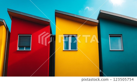 Colorful Modern Buildings Against Clear Sky 123505754
