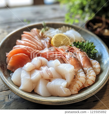 Fresh Raw Seafood Platter with Assorted Cuts Fresh Raw Seafood Platter with Assorted Cuts 123505892