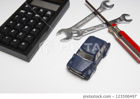 A miniature of a classic car and tools to show repair costs A miniature of a classic car and tools to show repair costs 123506497