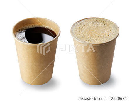 set of coffee in disposable paper cup isolated on white set of coffee in disposable paper cup isolated on white 123506844