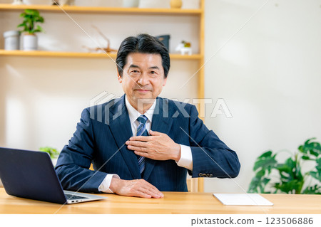 Middle-aged businessman explaining online 123506886