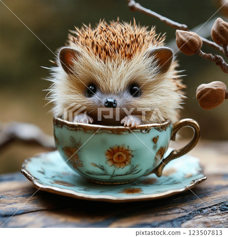 Tiny Hedgehog in a Cup of Tea Tiny Hedgehog in a Cup of Tea 123507813