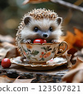 Tiny Hedgehog in a Cup of Tea 123507821