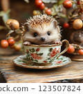 Tiny Hedgehog in a Cup of Tea 123507824
