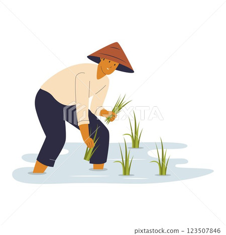 Illustration of Farmer Planting Rice 123507846