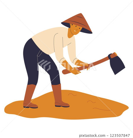 Illustration of a Farmer Digging Soil Illustration of a Farmer Digging Soil 123507847