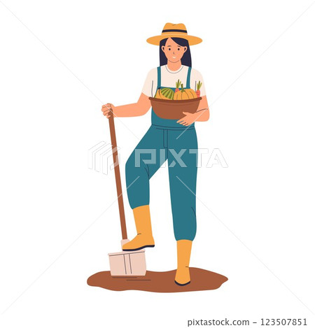 Illustration of Farmer Holding Harvest Basket Illustration of Farmer Holding Harvest Basket 123507851
