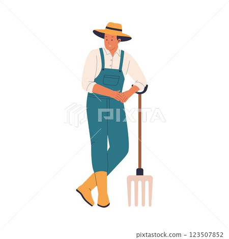 Illustration of a Farmer with a Pitchfork Illustration of a Farmer with a Pitchfork 123507852