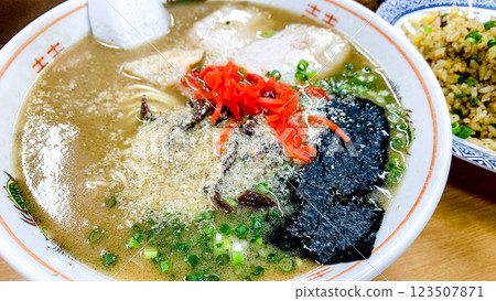 Hakata Tonkotsu Ramen and Takana Fried Rice from Karatsu Hakata Tonkotsu Ramen and Takana Fried Rice from Karatsu 123507871