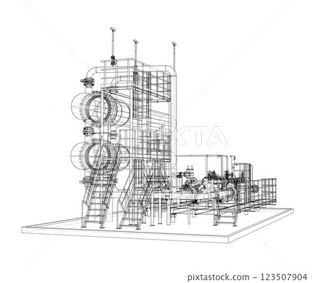 Petroleum heater exchanger. Vector rendering of 3d Petroleum heater exchanger. Vector rendering of 3d 123507904