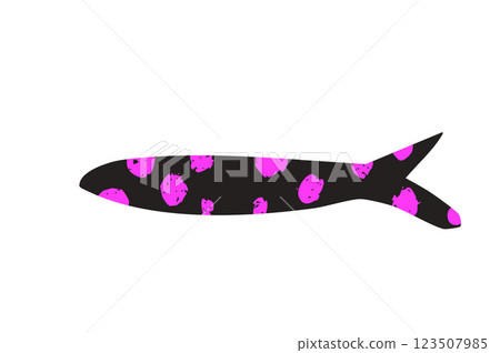 Simple fish. Sardine textured element. Salmon or anchovy silhouettes. Undersea animal. Vector hand drawn cutout collage illustration isolated on white background 123507985