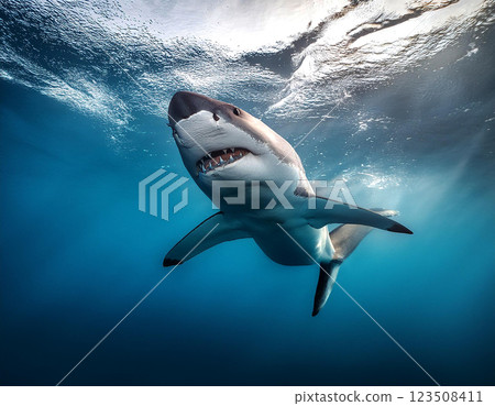 White Shark Swimming Underwater. White Shark Swimming Underwater. 123508411