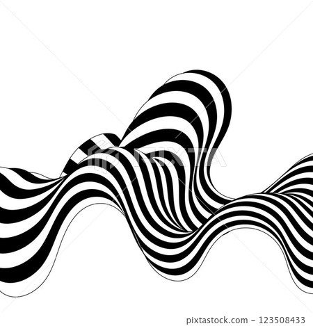 Black on white abstract dots line wave. Stripes with 3d. Isolated on white. Eps 10 Black on white abstract dots line wave. Stripes with 3d. Isolated on white. Eps 10 123508433