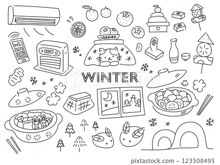 Hand-drawn illustration set of winter items 123508495