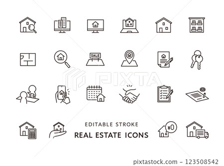 房地產和房間搜尋圖示集(單色) 房地產和房間搜尋圖示集(單色) 123508542