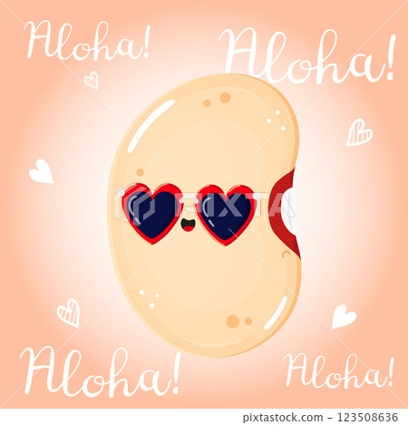 Cheerful Kidney Bean Character. Heart Sunglasses Illustration 123508636