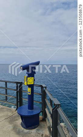 Blue viewing binoculars on the bridge Blue viewing binoculars on the bridge 123508679