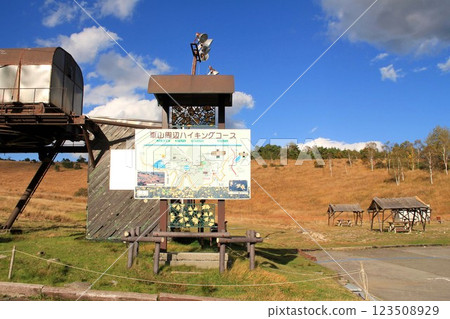 Signs for hiking trails around Kurumayama Signs for hiking trails around Kurumayama 123508929