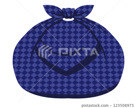 Illustration of a blue checkered furoshiki wrapping Illustration of a blue checkered furoshiki wrapping 123508973