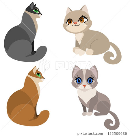 Cute animals. Vector cats. Cute cats. Vector animals collection. Children flat vector illustrations. 123509686