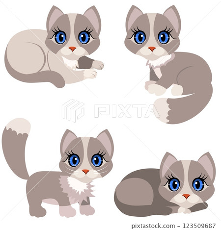 Cute animals. Vector cats. Cute little kittens. Vector animals collection. Children flat vector illustrations. 123509687
