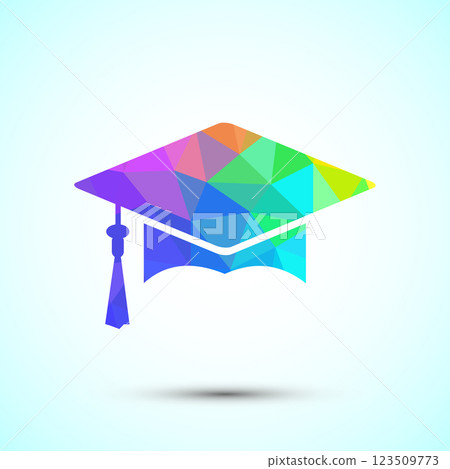 Graduation hat icon design, academic cap icon for apps and websites. Low poly style Graduation hat icon design, academic cap icon for apps and websites. Low poly style 123509773