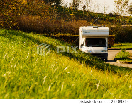 Camper car on roadside 123509864