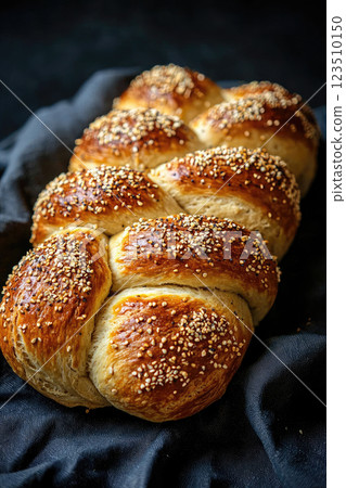 loave of homemade Challah bread on dark background loave of homemade Challah bread on dark background 123510150