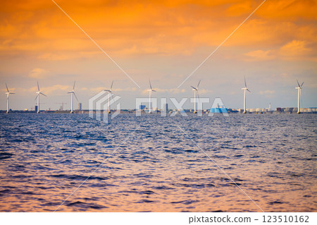 Wind turbines farm in Baltic Sea, Denmark 123510162