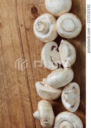Food. Fresh white mushrooms champigonons 123510192