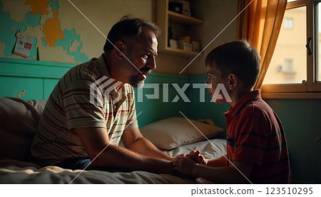 Angry father verbally attacking son, revealing deep rooted communication breakdown and emotional tension within dysfunctional family dynamic 123510295