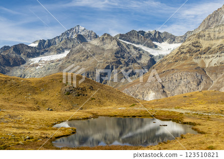 Small glacial lake near Matterhorn mount Zermatt Switzerland alps Small glacial lake near Matterhorn mount Zermatt Switzerland alps 123510821