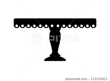 Black silhouette of an elegant cake stand with a decorative scalloped edge. Vector shadow of pie platter, stand and tray for bakery, dessert, or catering menus, pastries and confectionery display 123510923