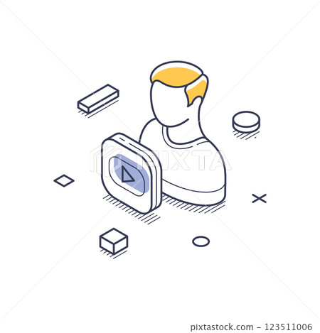 Creative content creation in an isometric line art style featuring a person with a video element Creative content creation in an isometric line art style featuring a person with a video element 123511006